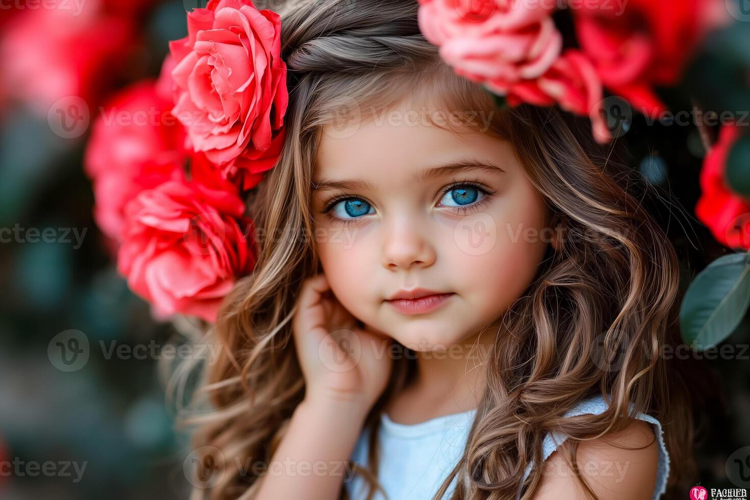 A little girl with a flower crown on her head photo