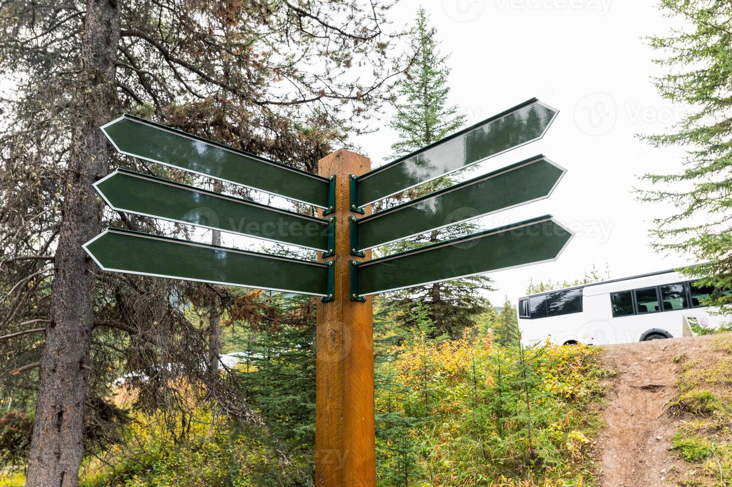 Metallic arrows signpost on the entrance of national park photo