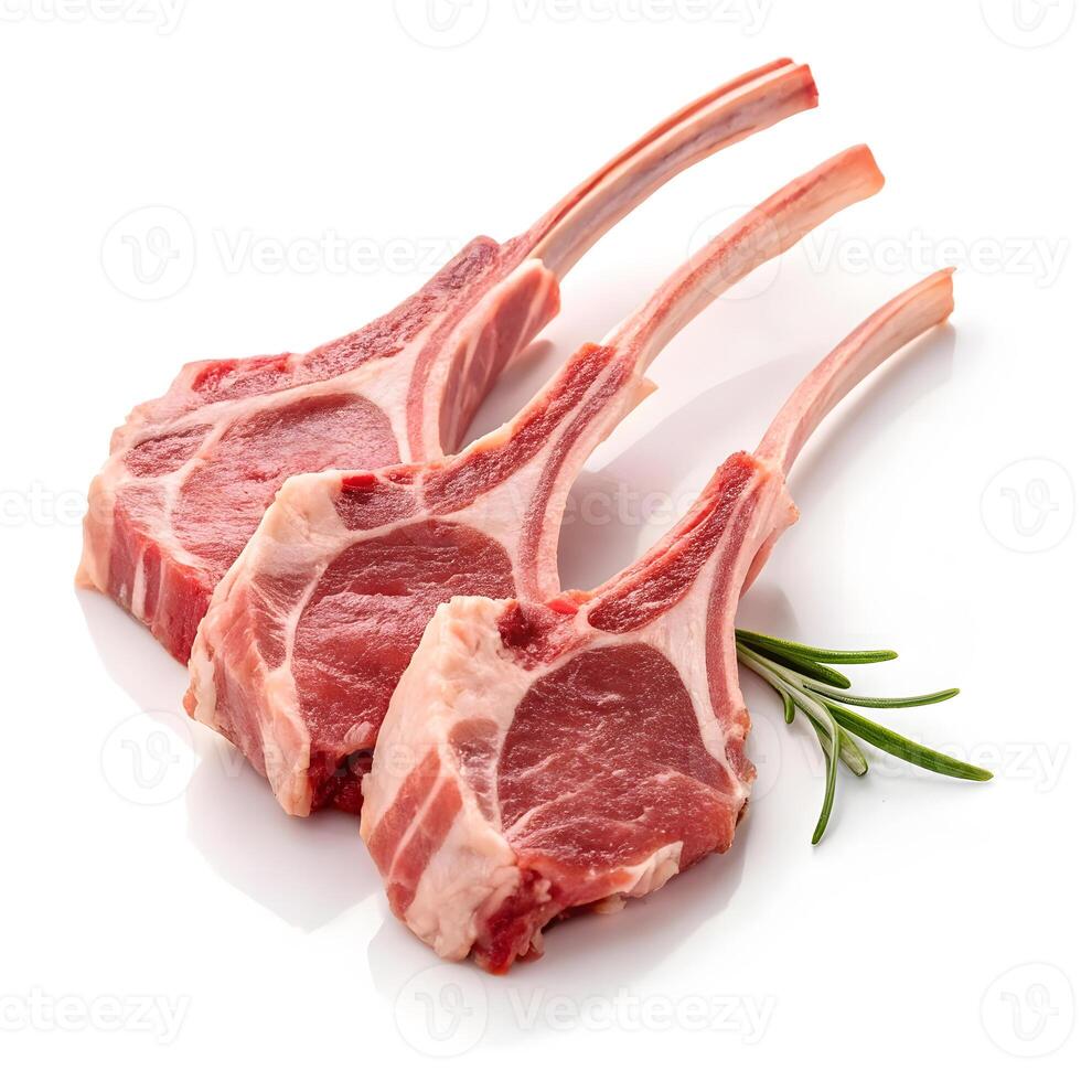 Fresh lamb chops ready for grilling with seasoning and herbs photo