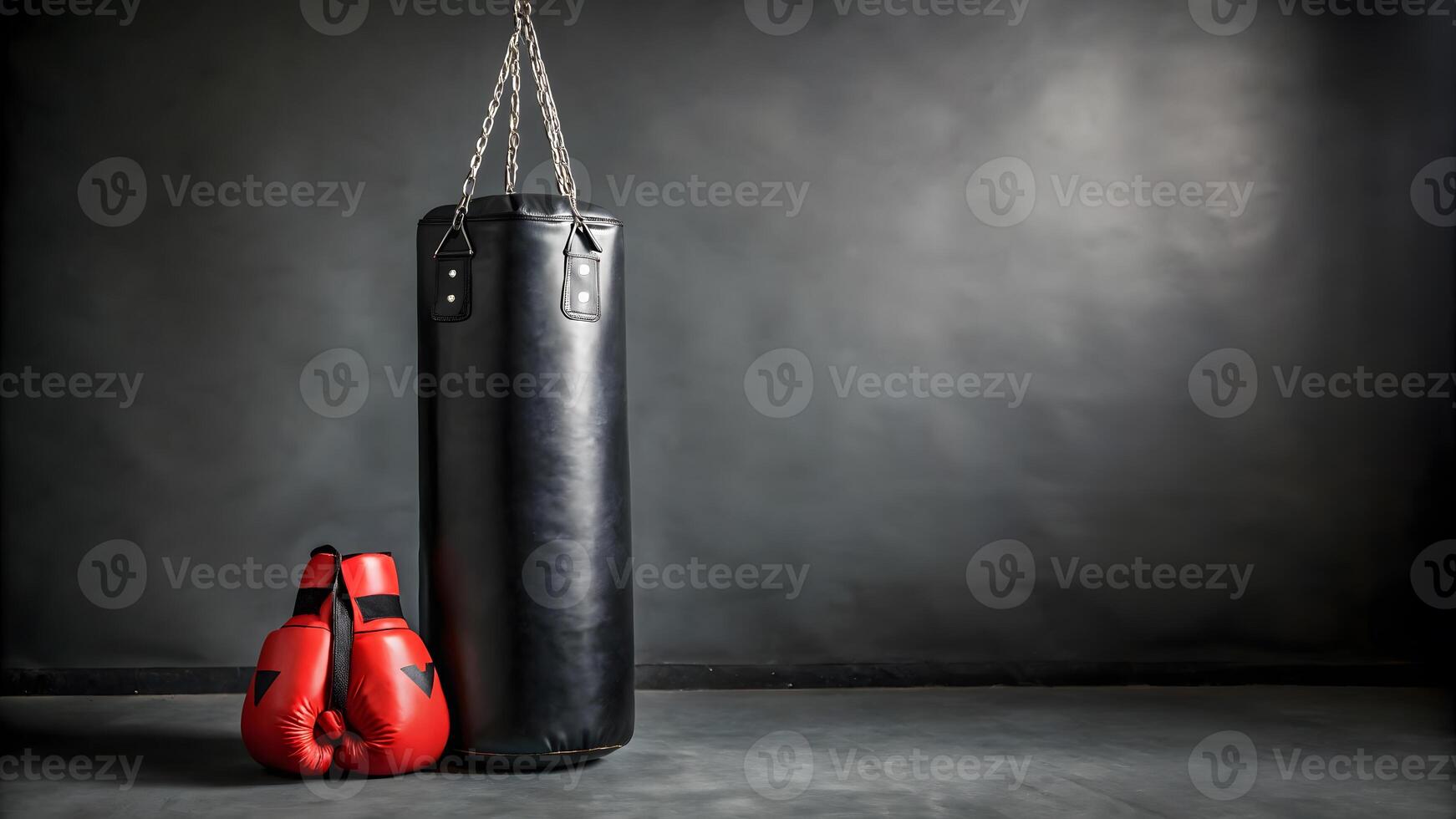 Boxing equipment rests in a training space during an afternoon session photo