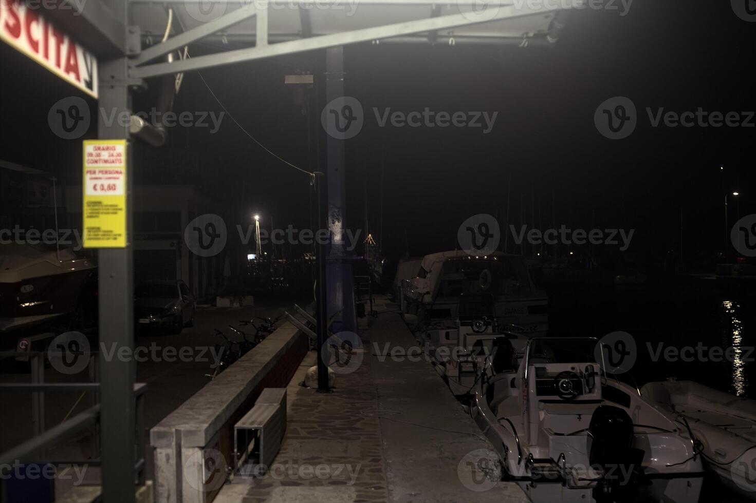 Pier at night lit by a lamp photo