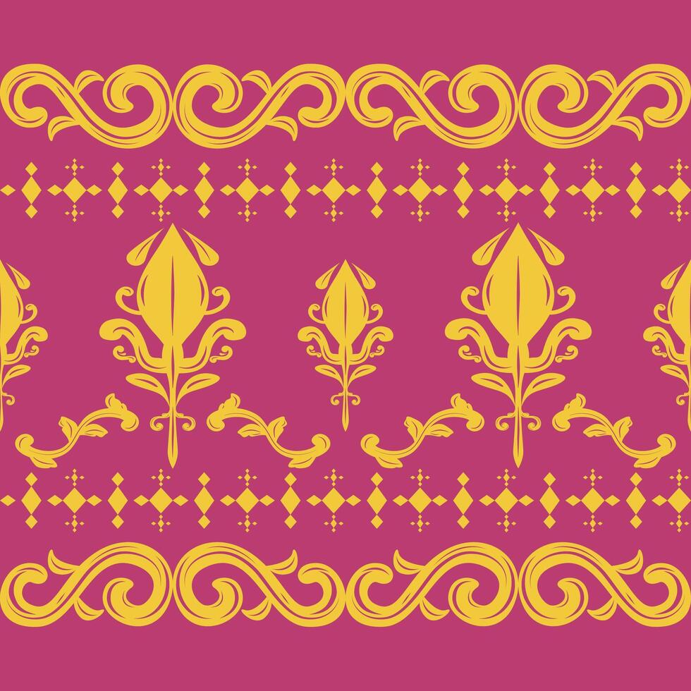 Abstract Elegance Buds Blooming Meadow Garden Decorate with Swirl Ornament Stripe Element. Classy Royal Gold Dewdrops Geometric Combine Baroque Victorian Ages for Wallpaper Border Attire Batik Motif vector