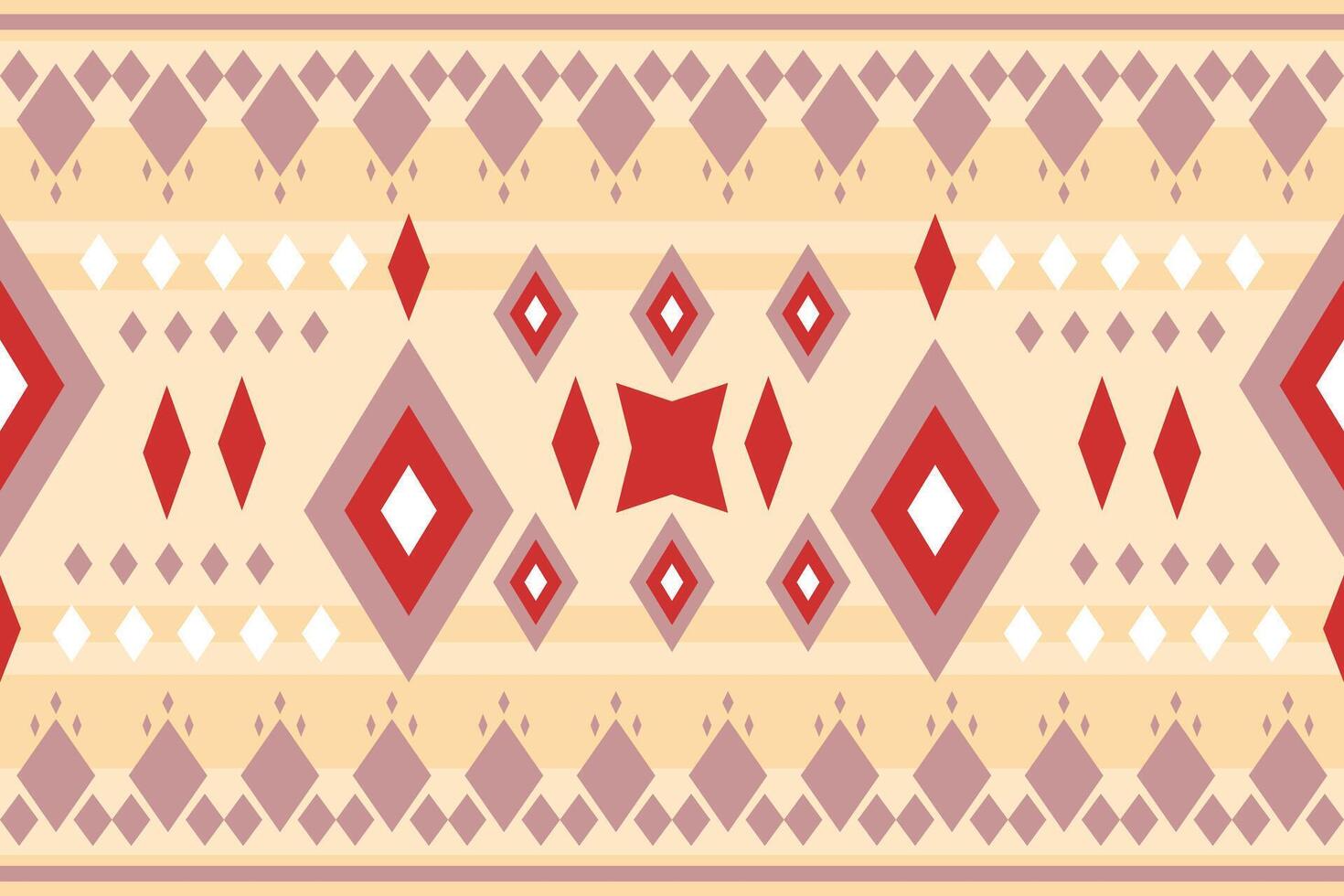 Abstract Geometric Boho Design With Diamond Shapes Decoration Red Light Brown Beige Tones Stripe Embroidery Pattern. Motif Florals Aztec Greek Maya Thai Silk Traditional Design for Fashion Border Rug vector
