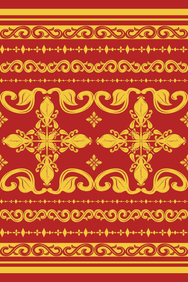 Honor Golden Red Scroll Ornament Florals Filigree luxury Garden Design. Traditional Motif Flower Element Hand Drawn Pattern Design for Wealth Decoration Interior Brocade Branding Silk Craft Embroidery vector