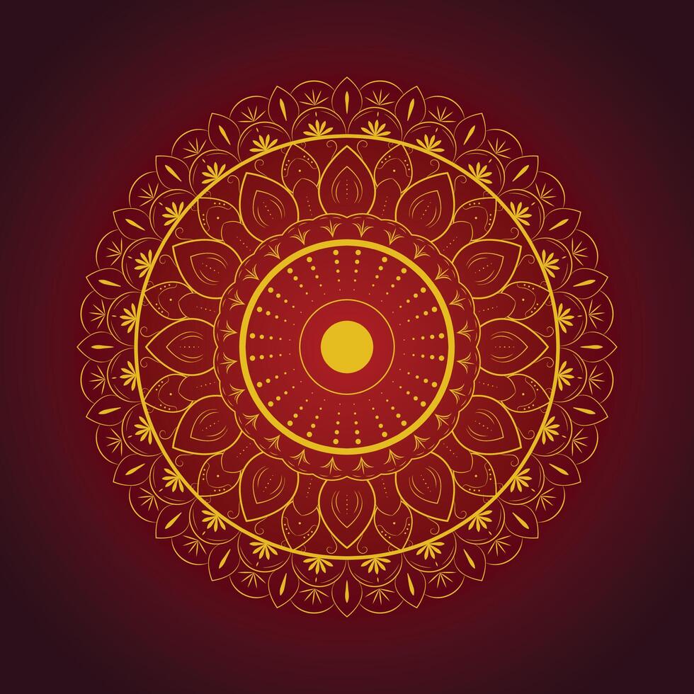 Elegant Luxury Mandala Background Design in Red and Gold,, Decorative Circular Floral Pattern for Invitations, Posters, Wall Art, Yoga, Mehndi and Digital Art Projects vector