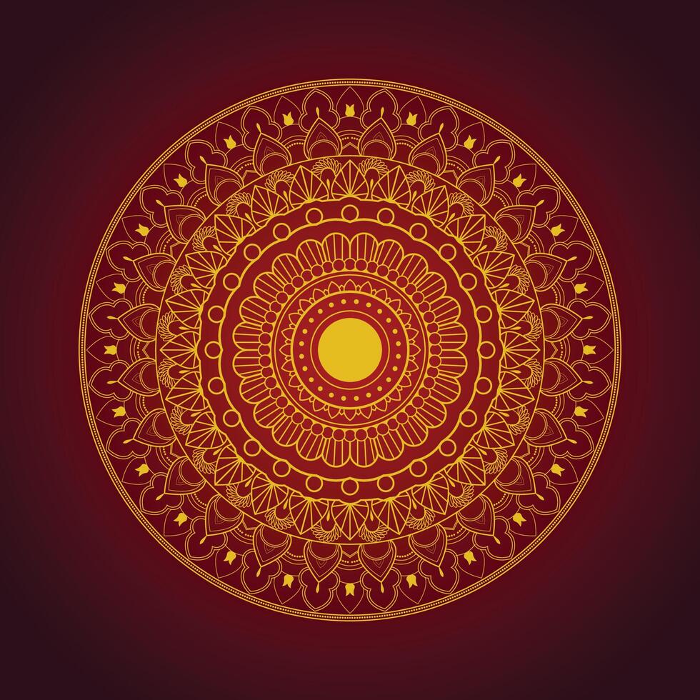 Elegant Red and Gold Mandala Background Design with Luxury Floral Pattern for Decorative and Artistic Use in Invitations Posters and Branding Projects vector