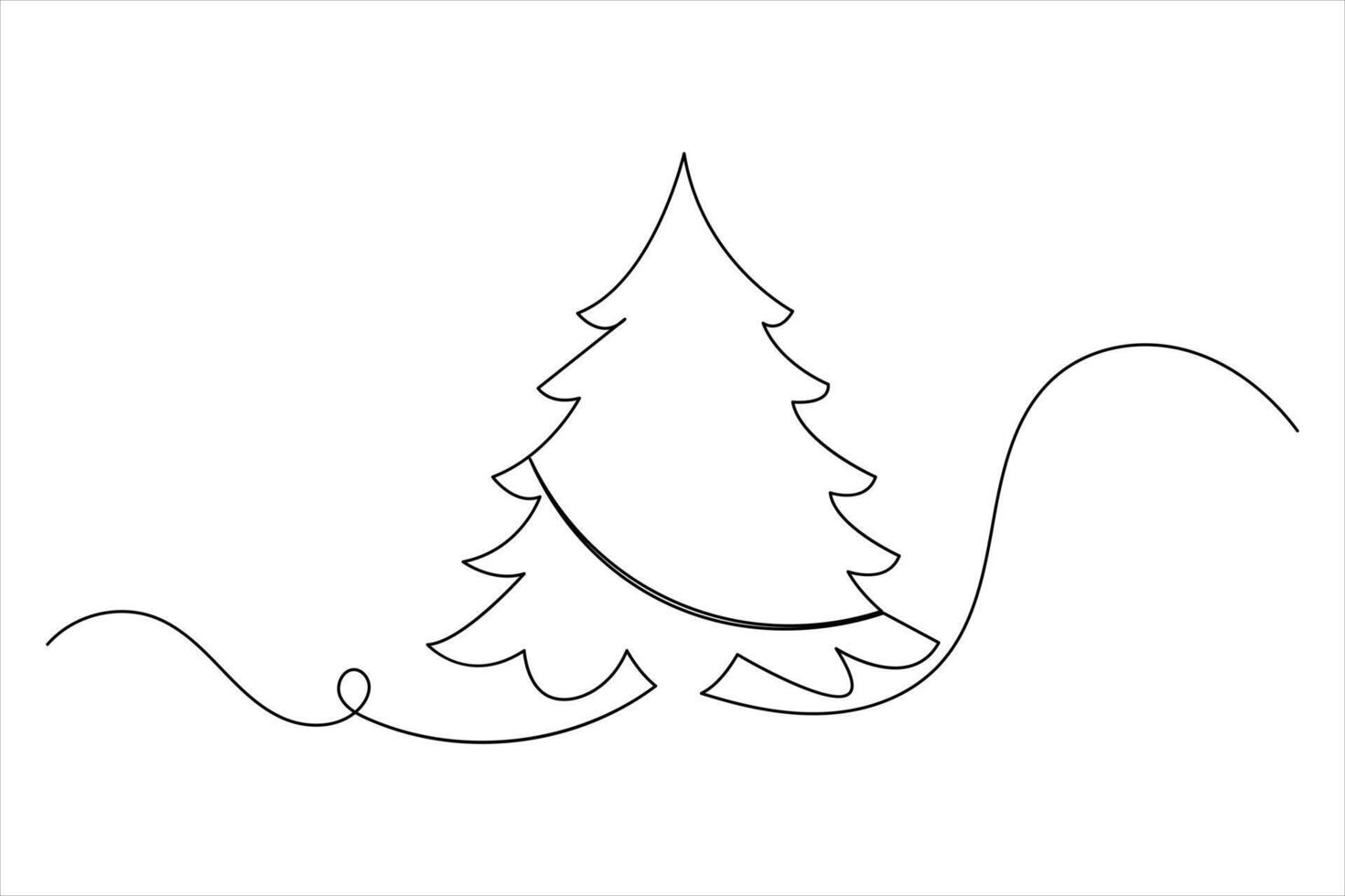 Christmas Tree Icon in One Line Minimalist Style vector