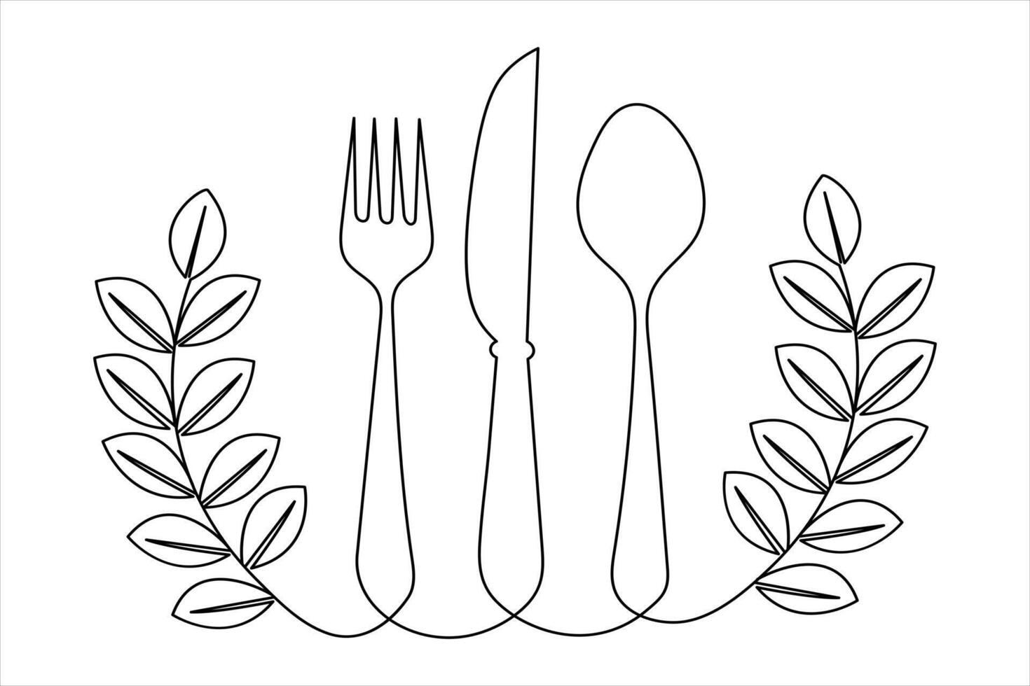 Fork and knife icon thin one line art in minimalist design vector