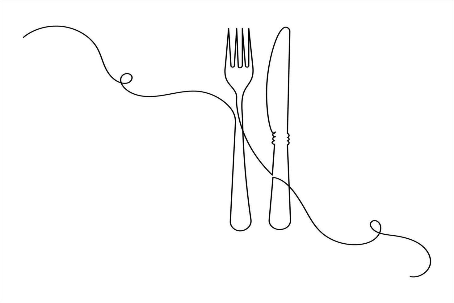 Fork and knife icon isolated minimalist one line kitchen illustration vector