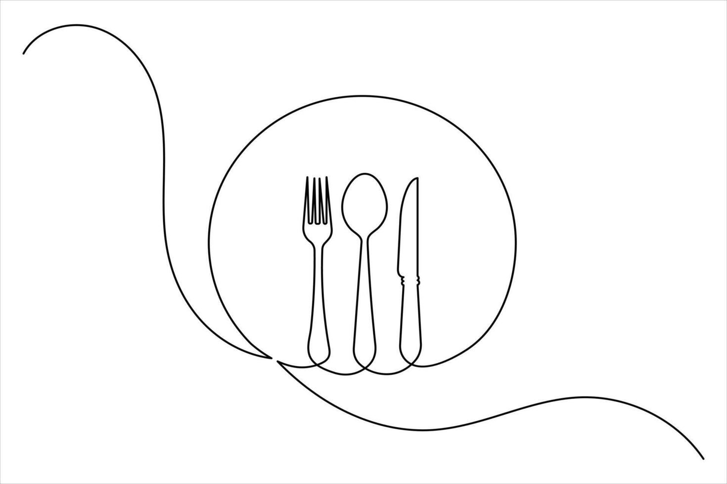 Fork and knife icon continuous outline sketch in modern style vector