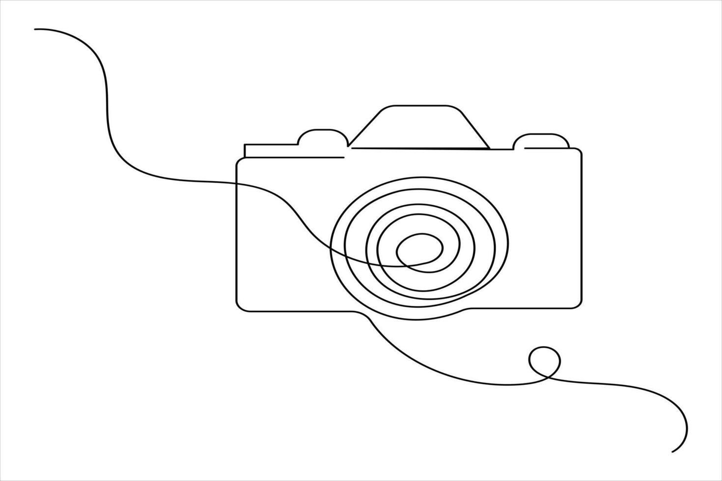 Simple camera icon drawn in continuous line style vector