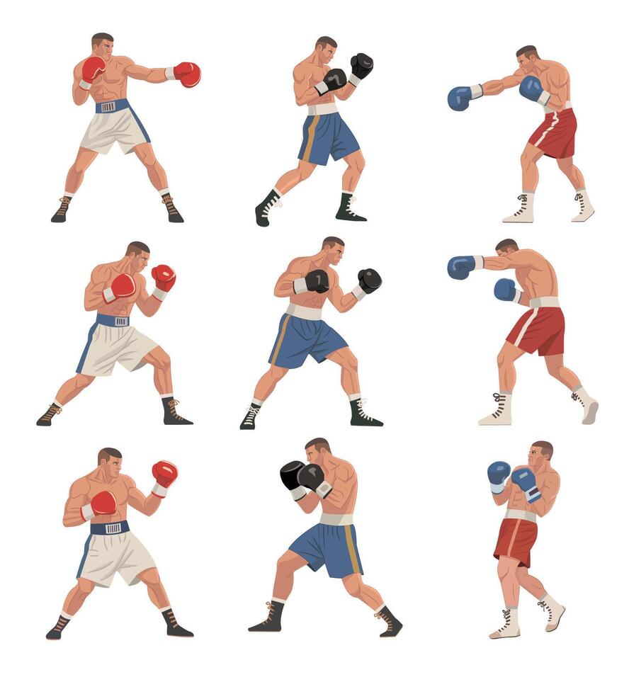 set of boxing in various action vector