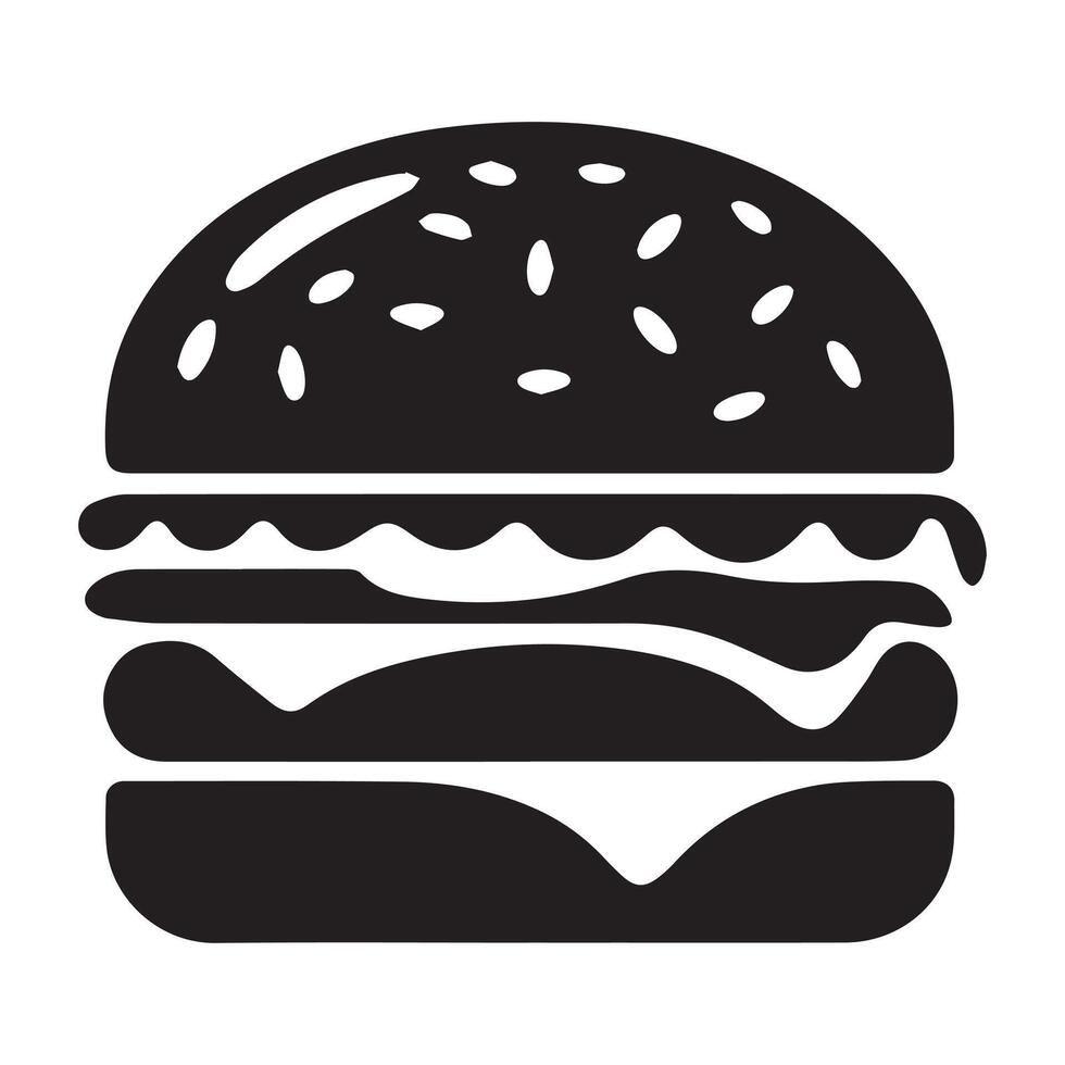 Black Burger Icon on Plain White Background vector
