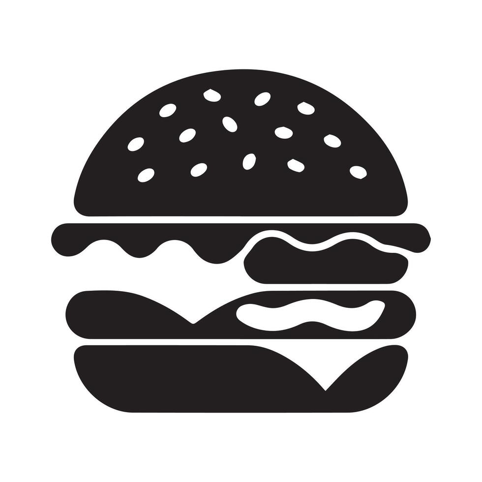 Burger Icon Black on White Background Graphic vector