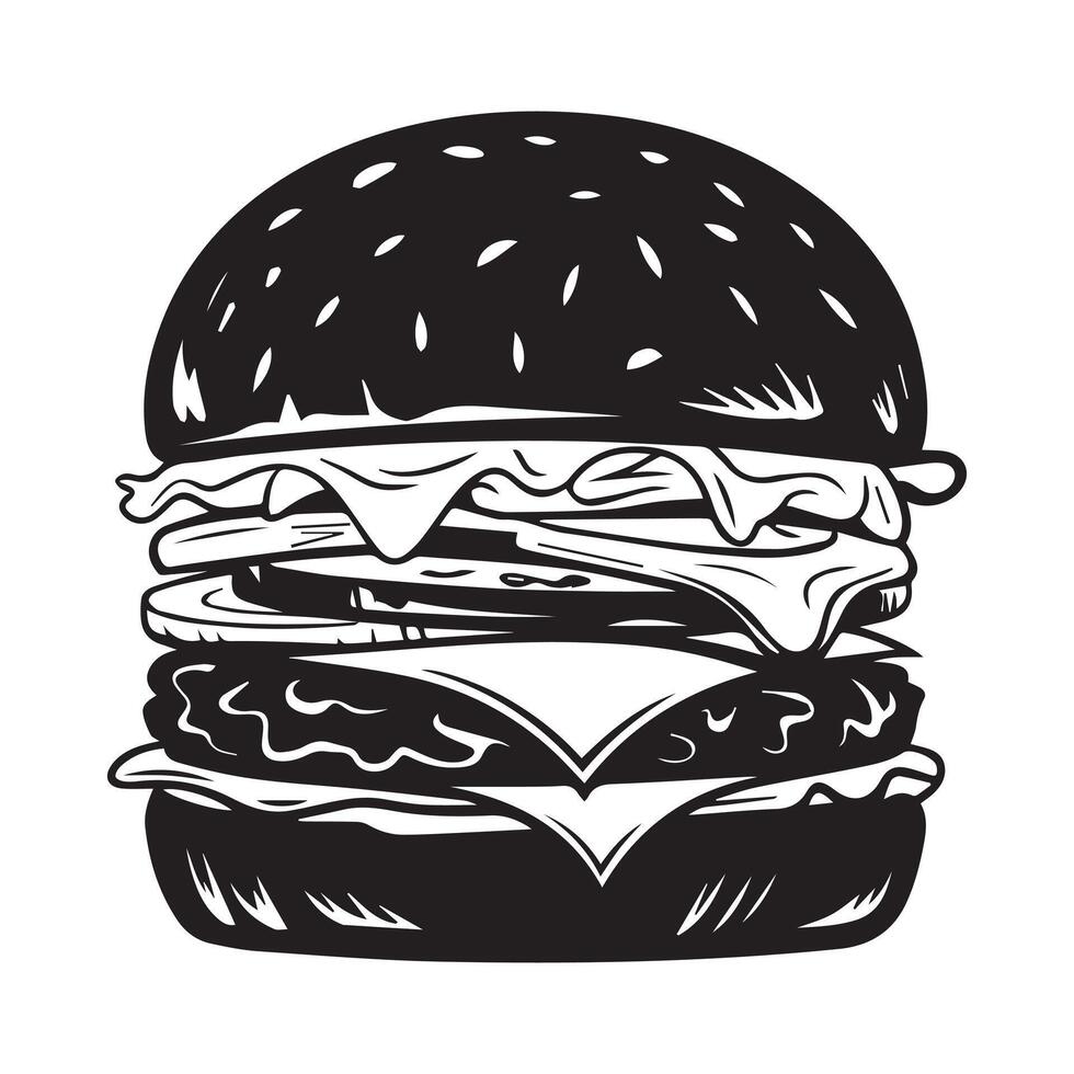 Minimalist Black Burger Icon Isolated on White Background vector