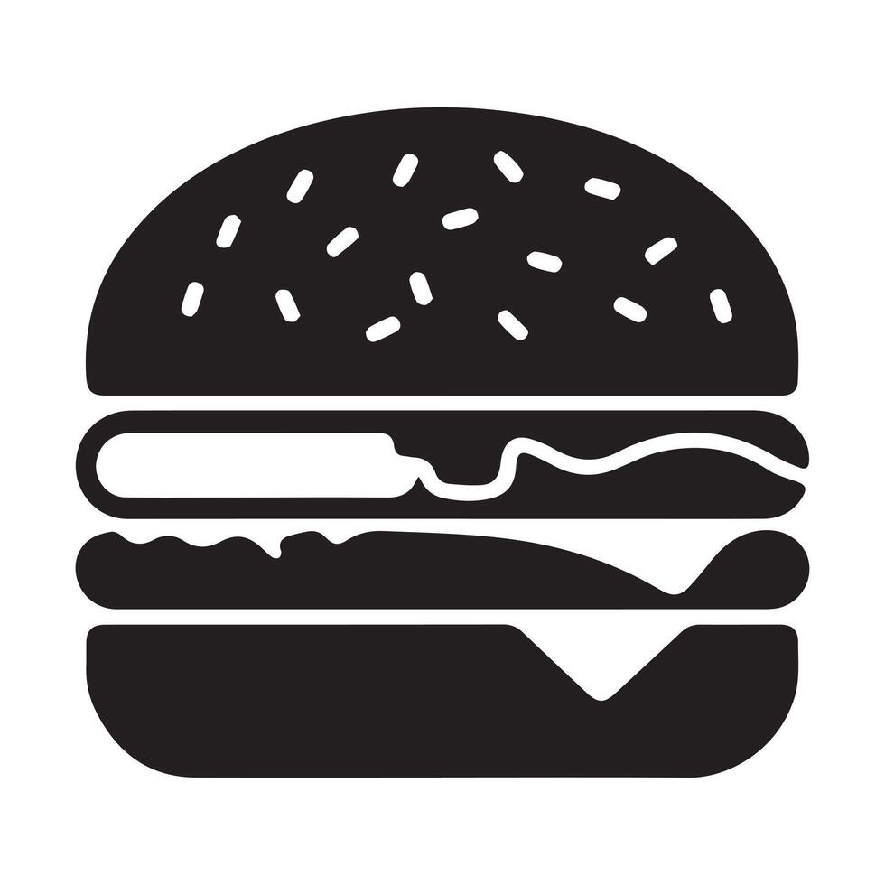 White Background Featuring Burger Icon in Black vector
