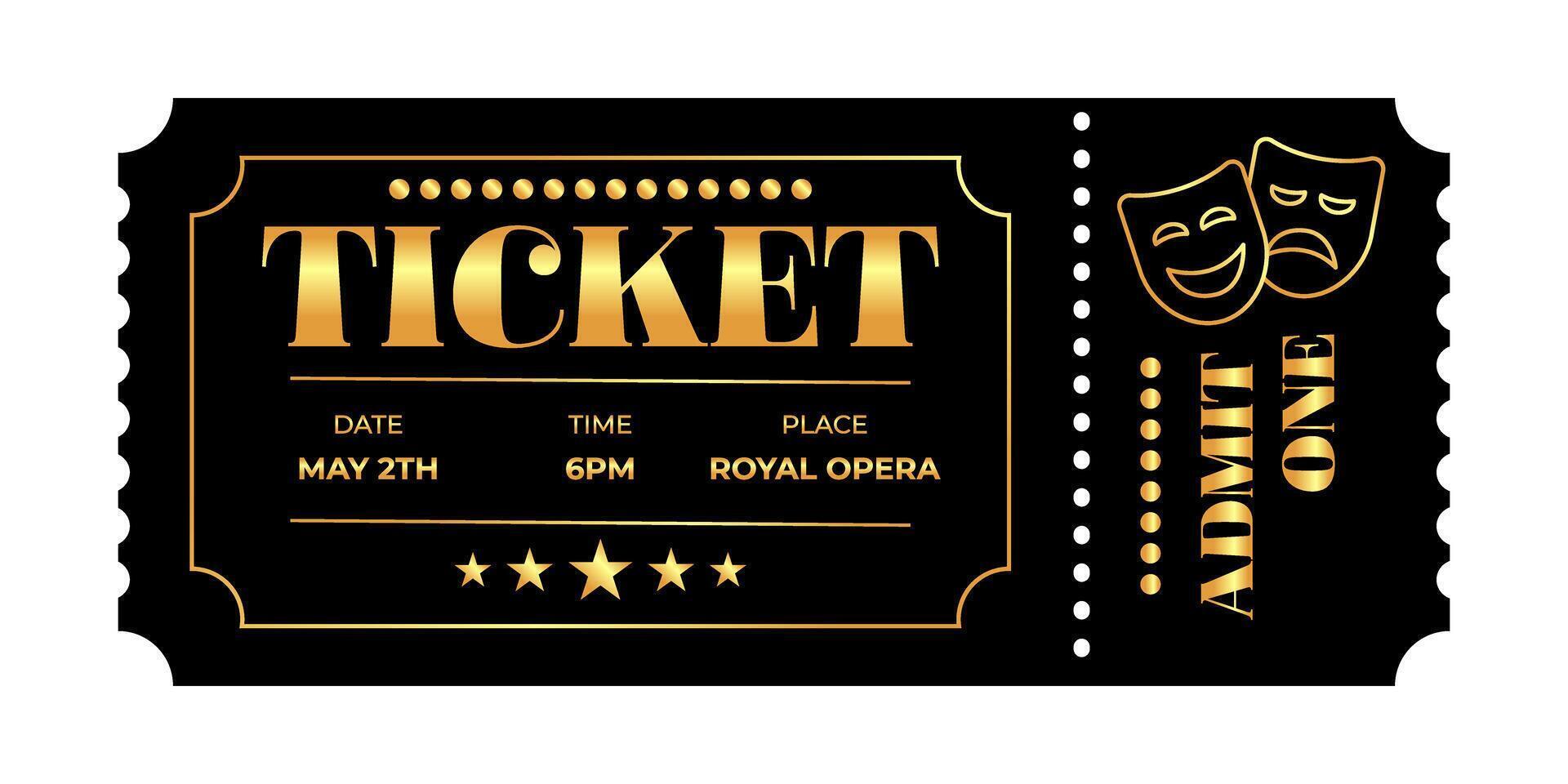 Black luxury golden ticket exclusive vector