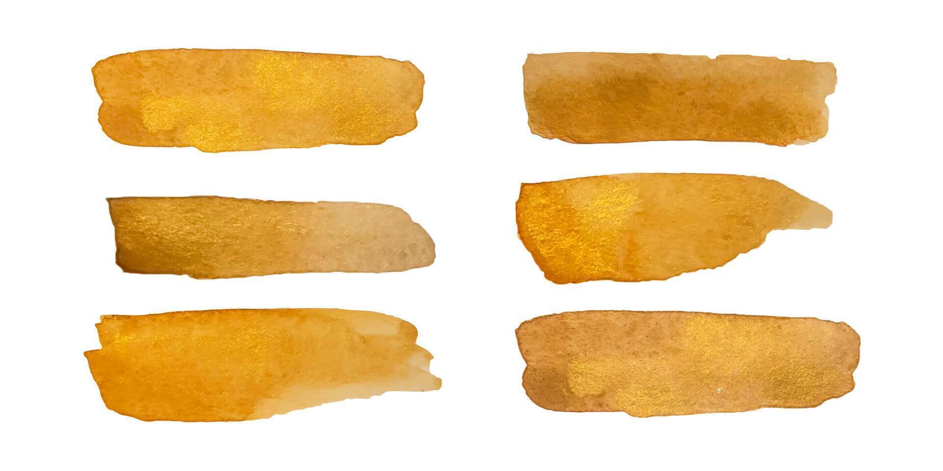 Set of brown gold watercolor stain. vector