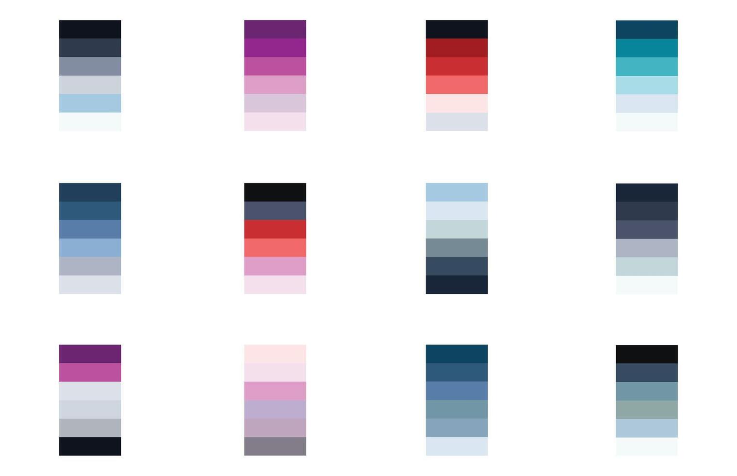 Colour Swatches Combinations 12x6 True Colors of Winter - 3d Light Soft, Muted, Pastel Tones, Color Palette, Scheme, Chart vector