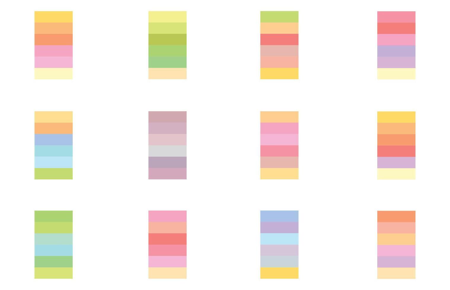 Colour Swatches Combinations 12x6 True Colors of Spring - 3d Light Soft, Muted, Pastel Tones - with HEX Codes and Names, Color Palette, Scheme, Chart vector