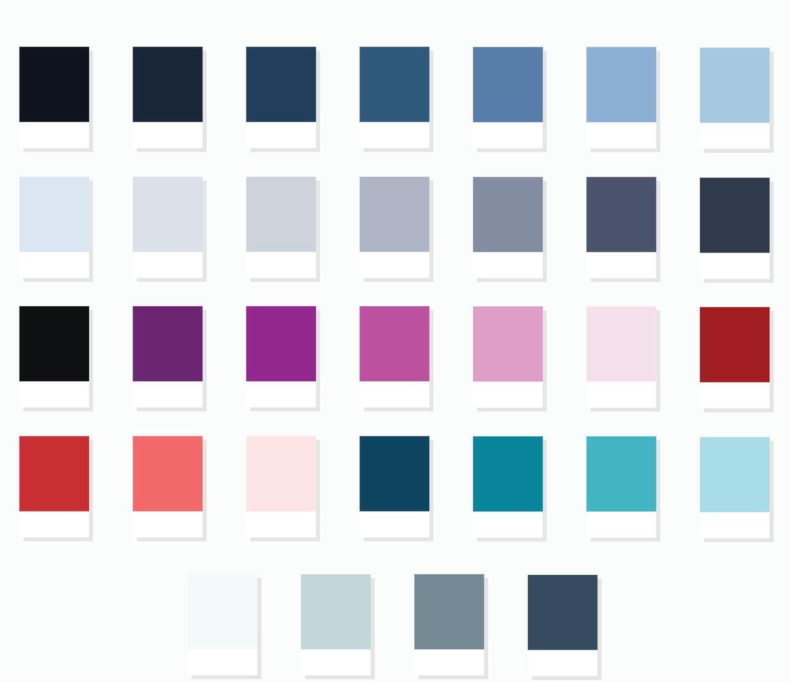 Colour Swatches 32 True Colors of Winter - 3d Light Soft, Muted, Pastel Tones - with HEX Codes and Names, Color Palette, Scheme, Chart and Combinations vector