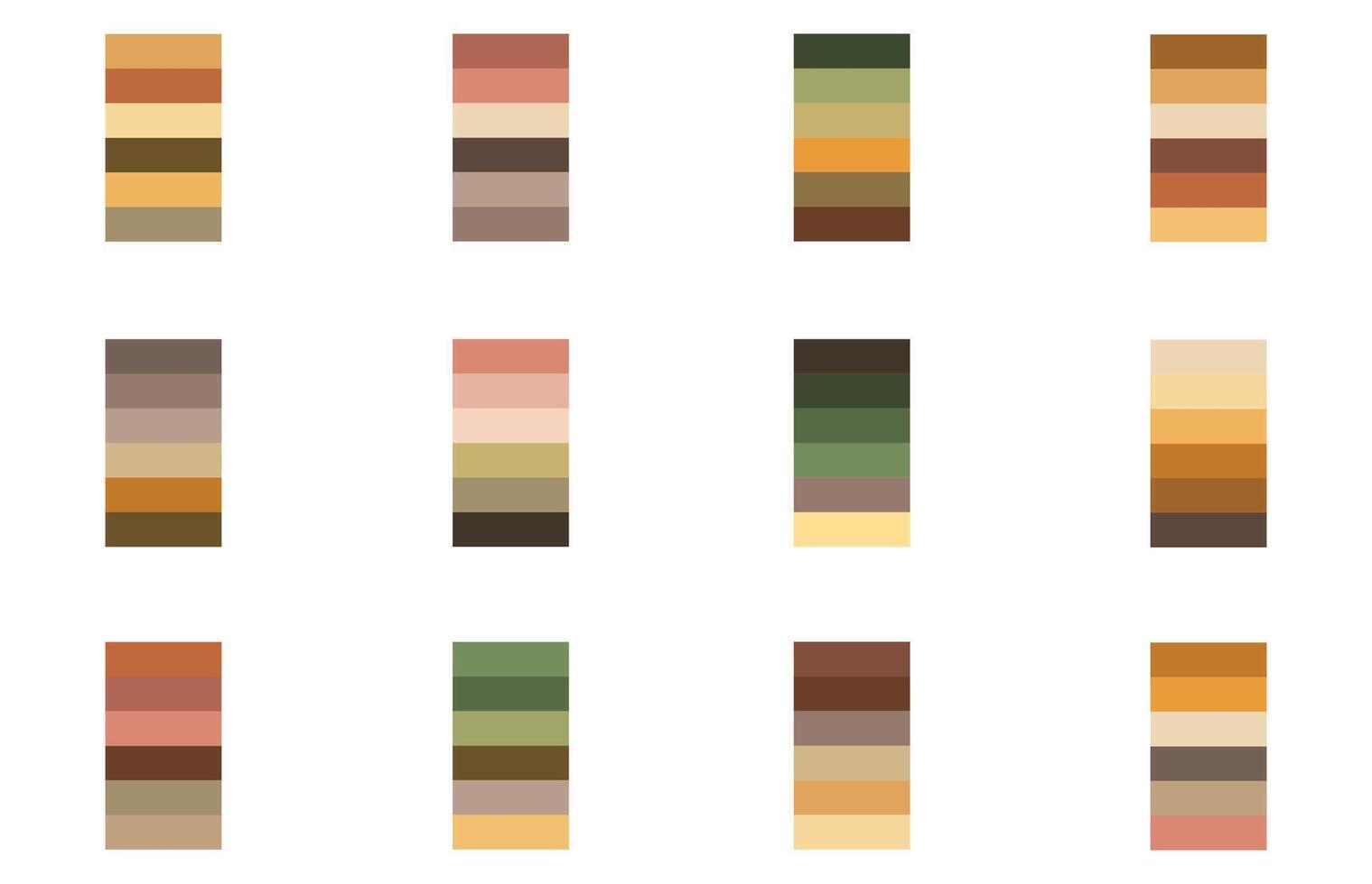 Colour Swatches Combinations 12x6 True Colors of Fall or Autumn - 3d Light Soft, Muted, Pastel Tones, Color Palette, Scheme, Chart vector
