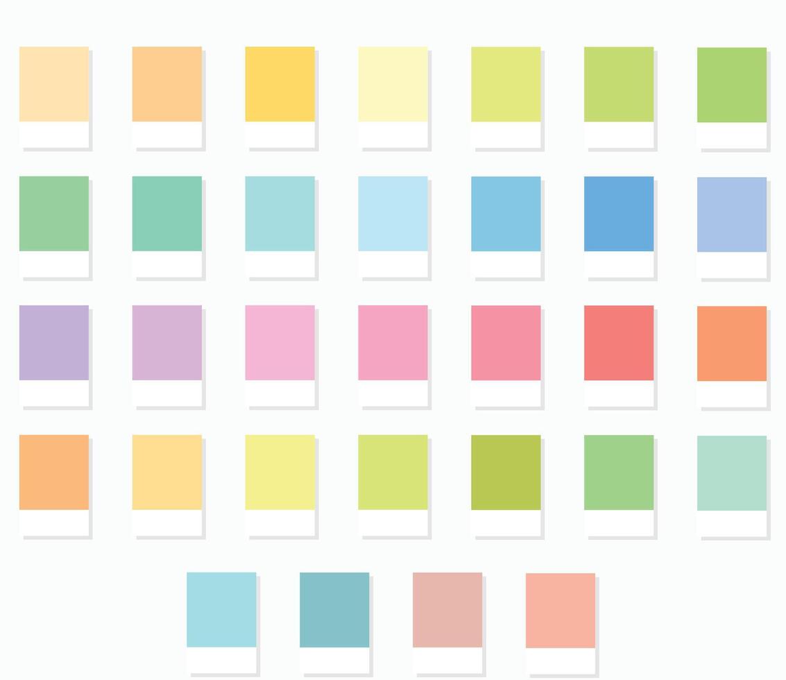 Colour Swatches 32 True Colors of Spring - 3d Light Soft, Muted, Pastel Tones - with HEX Codes and Names, Color Palette, Scheme, Chart and Combinations vector