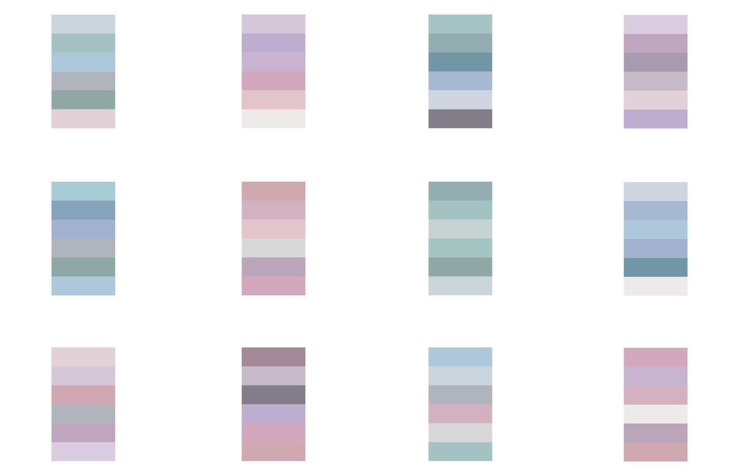 Colour Swatches Combinations 12x6 True Colors of Summer - 3d Light Soft, Muted, Pastel Tones, Color Palette, Scheme, Chart vector