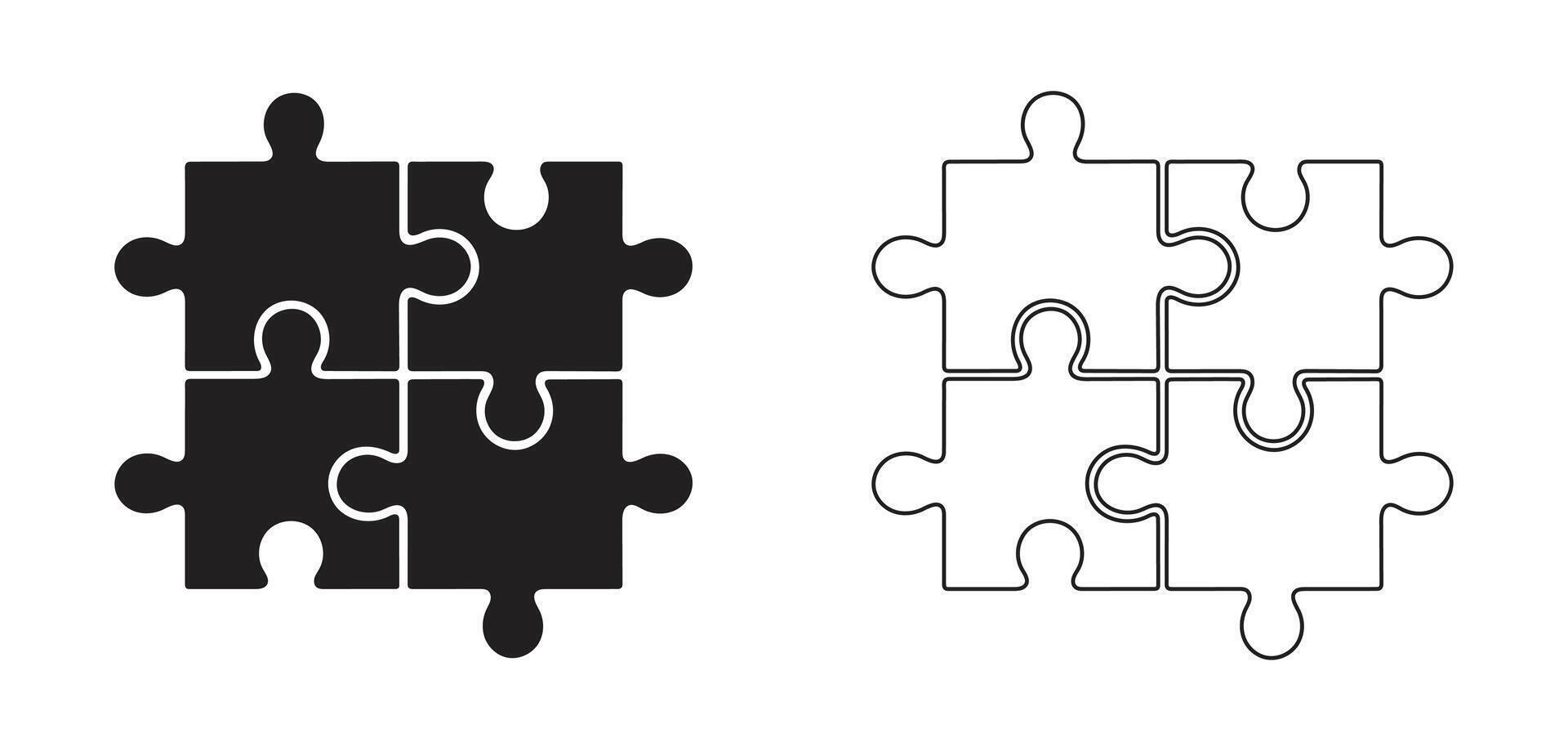 jigsaw puzzle pieces icon flat and line art style illustration. vector