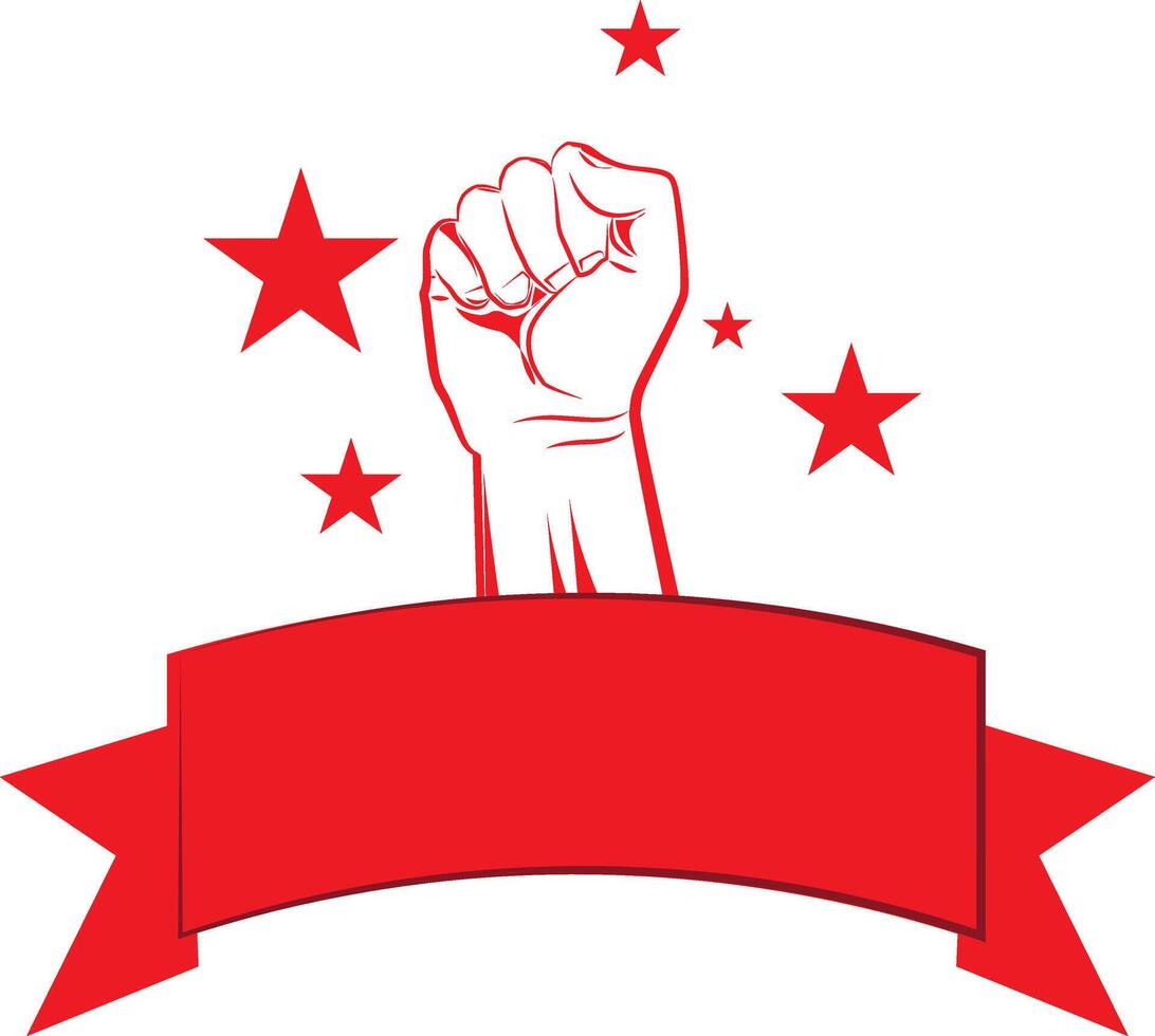 May DAY SYMBOL. Hand with red blank template vector