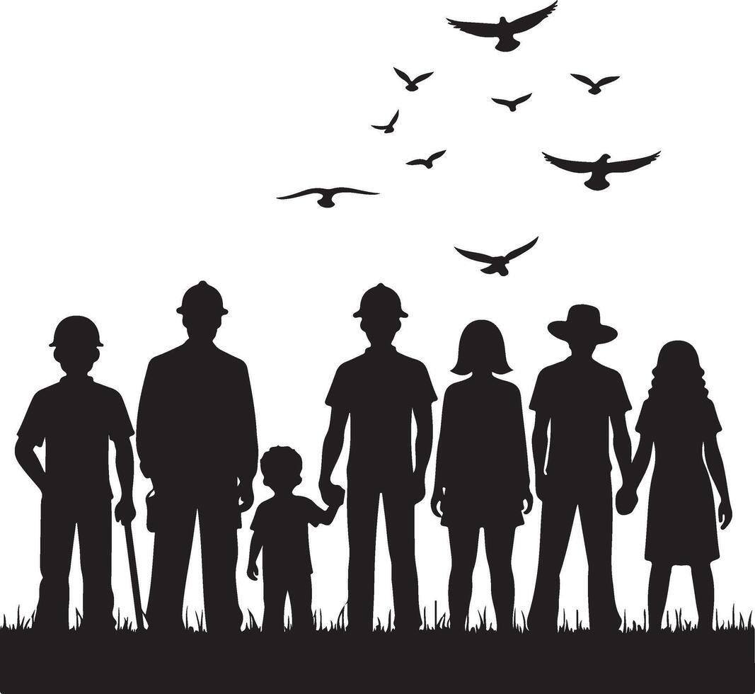 Black Silhouette of Tradespeople and Generations vector