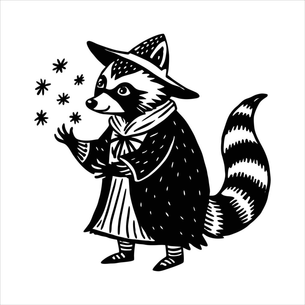 Raccoon Wizard Casting Magic vector