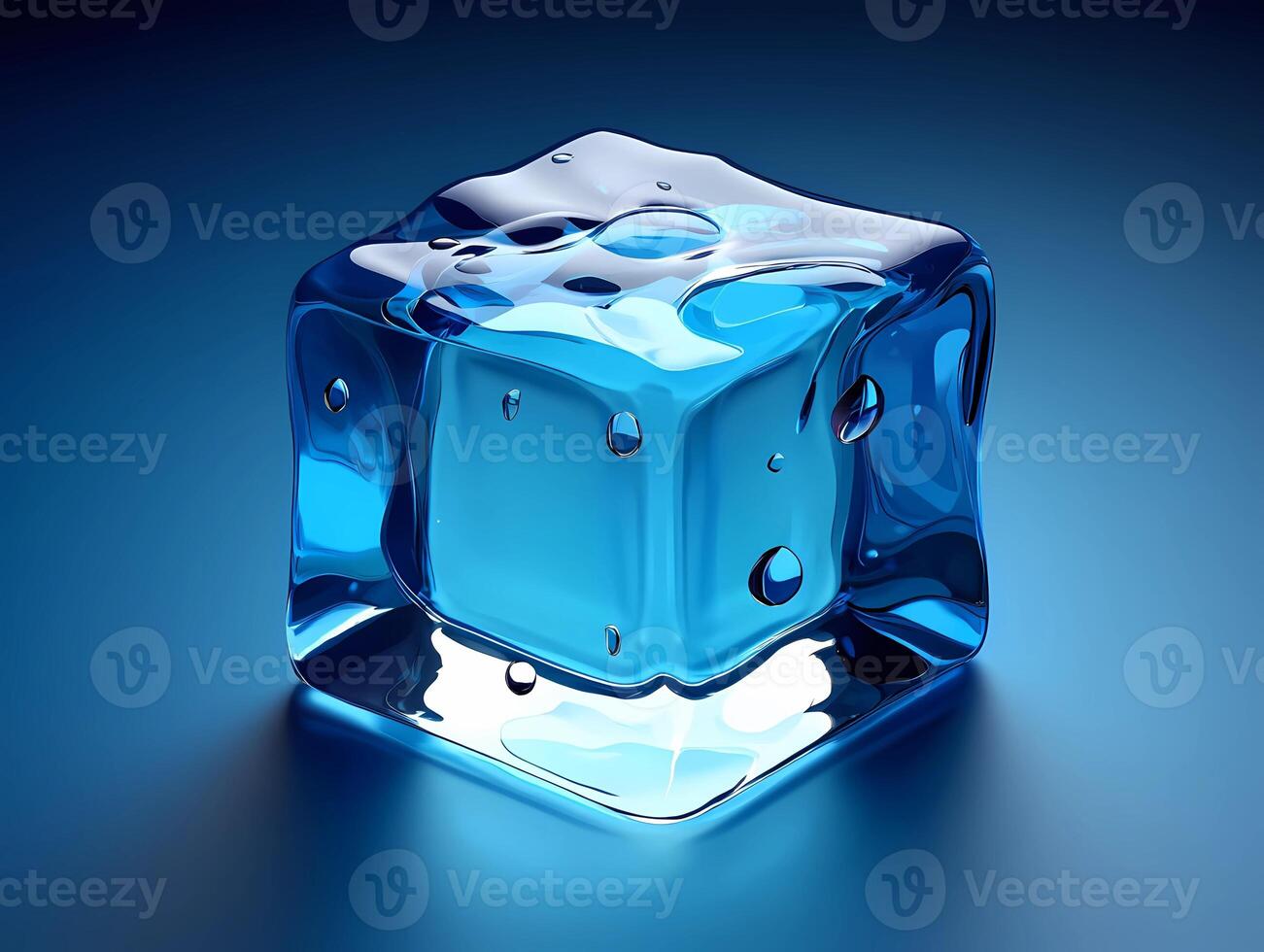 Single Blue Ice Cube with Internal Bubbles photo