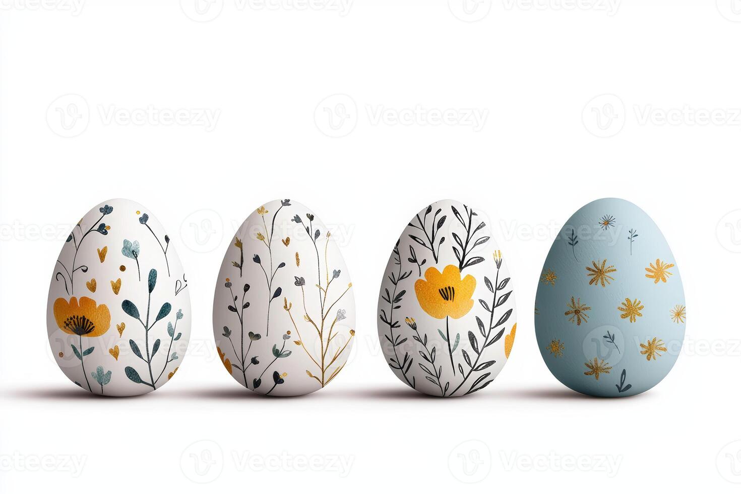 Decorative Easter eggs with floral patterns displayed on a white background photo