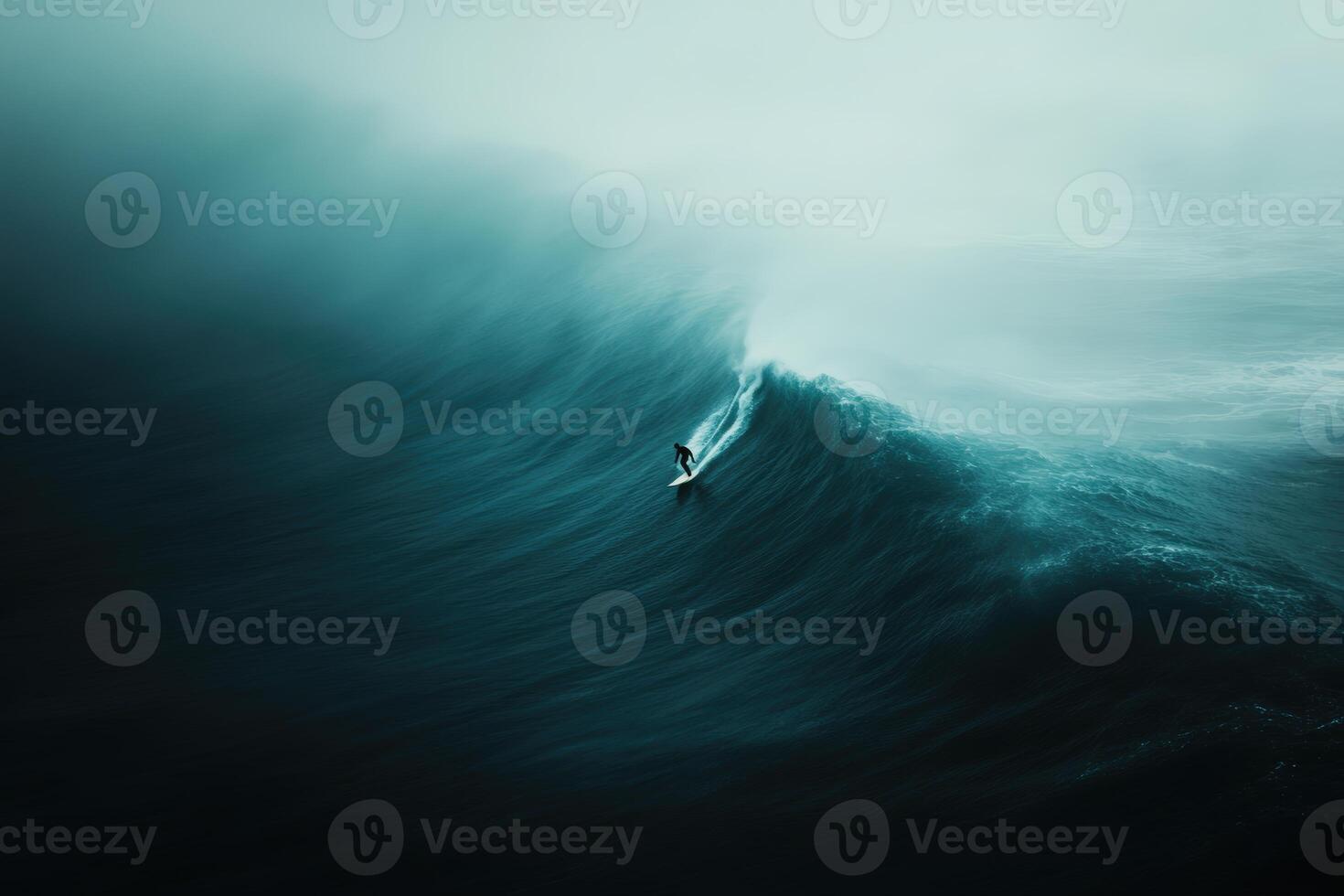 Surfer rides a majestic wave in a remote ocean location during cloudy weather photo