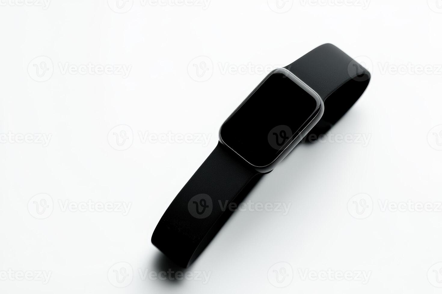 Modern smartwatch with black band displayed on a minimalistic background photo