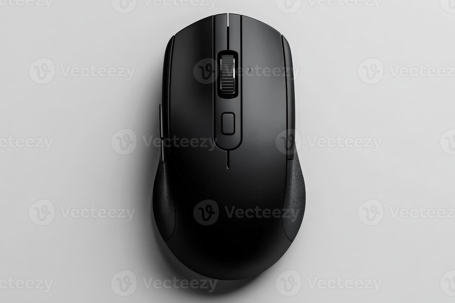 Sleek black wireless gaming mouse on a light background showing design and functionality features photo