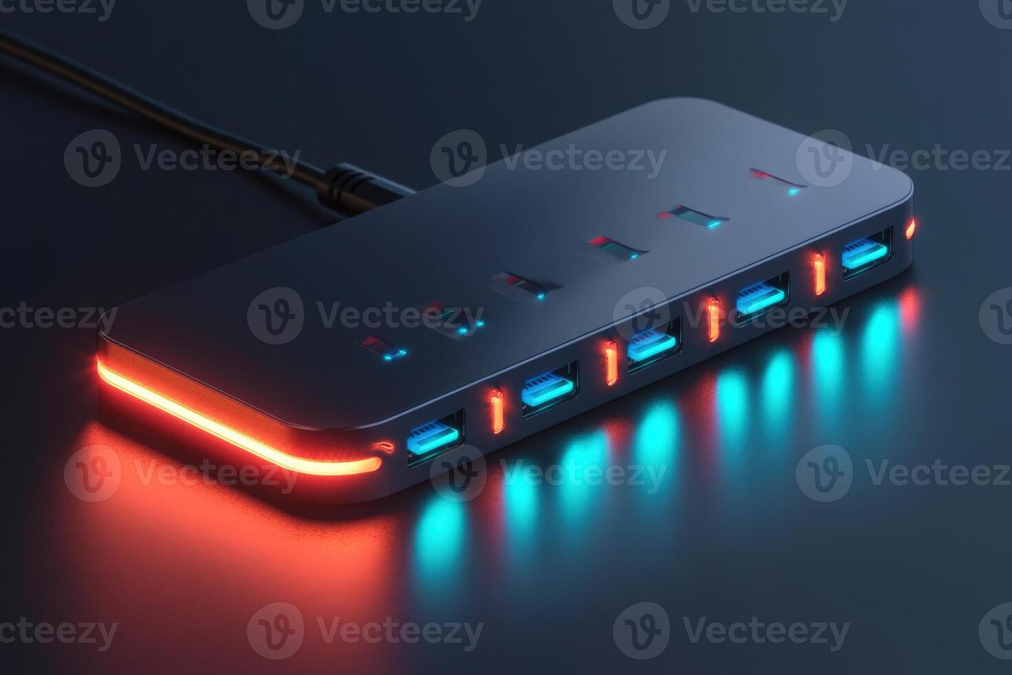 Innovative USB hub with illuminated display and multiple ports for efficient connectivity photo