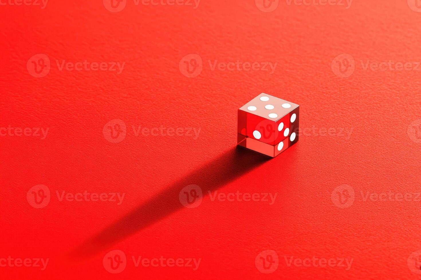 Red dice on a vibrant surface creating striking shadow patterns photo