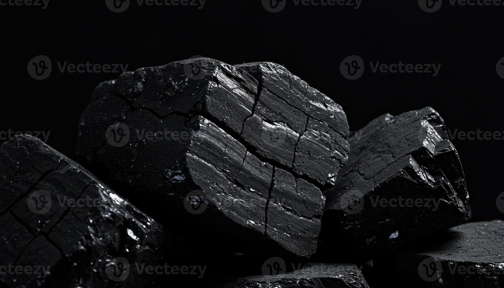 Close-up of coal with rough texture reflective surface and natural mineral detail in black tones photo