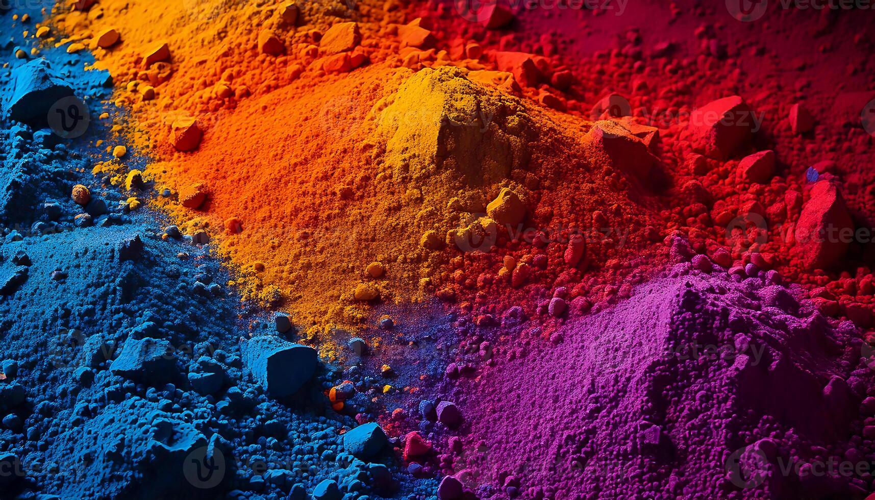 Colorful powder arranged in a stunning rainbow gradient with rich textures and vibrant hues photo