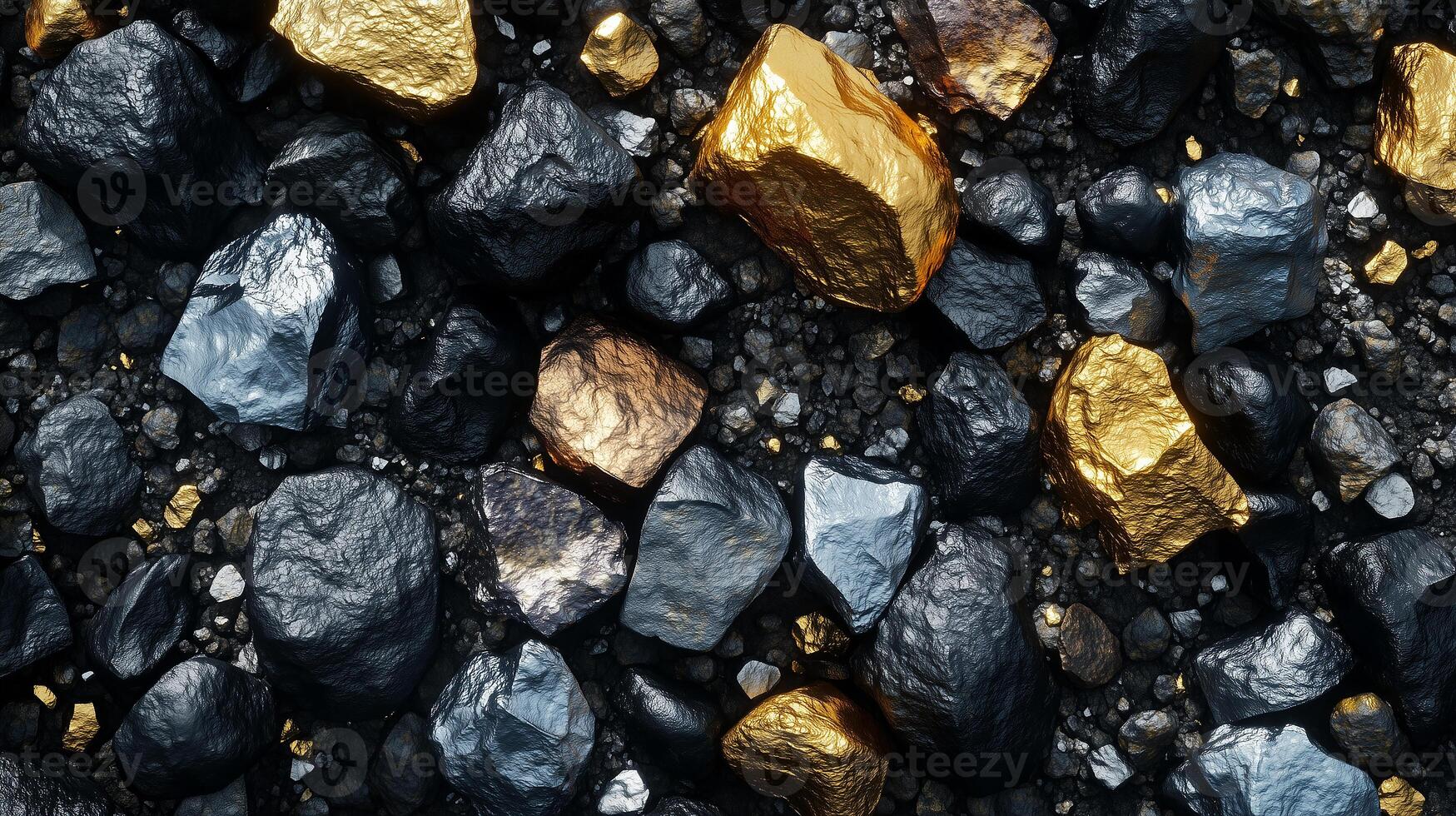 gold and black rocks with gold and silver photo