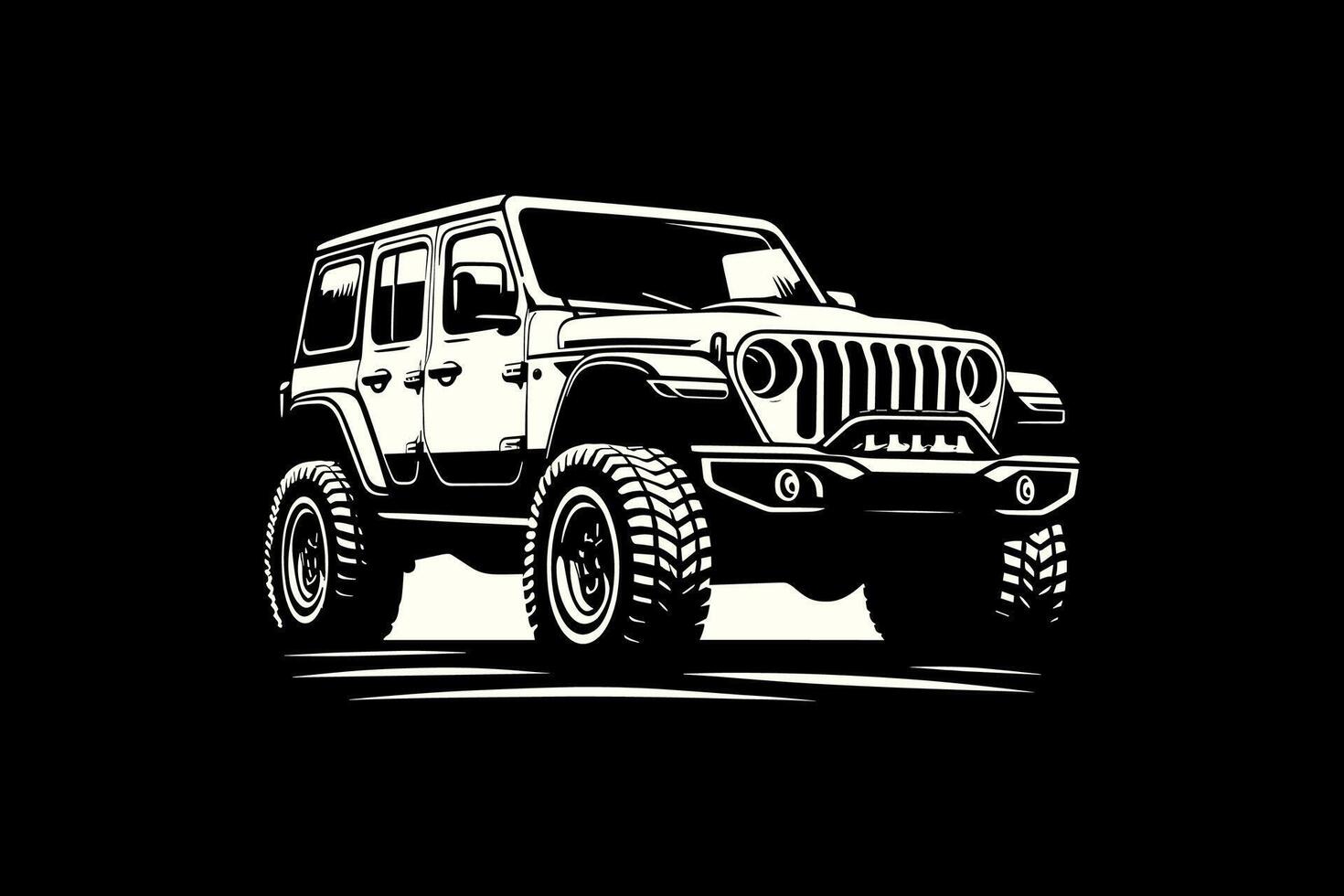 a white jeep on a black background vector