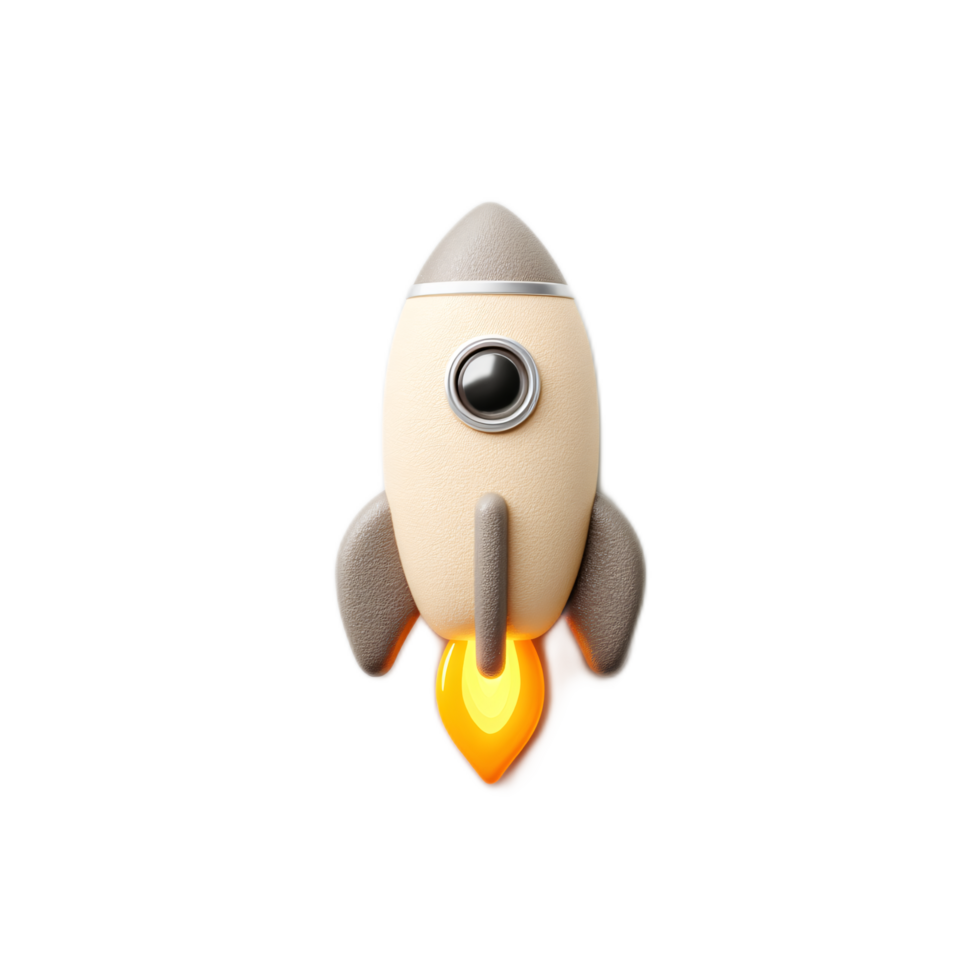 Cute cartoon rocket launching with bright flames and a modern design png