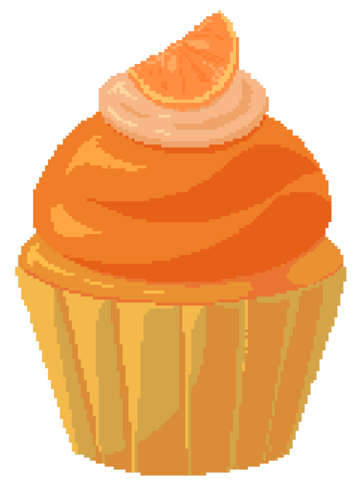Orange cupcake with orange cream in pixel art style png