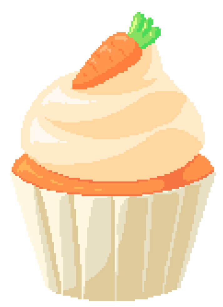 Carrot cupcake with carrot cream in pixel art style png
