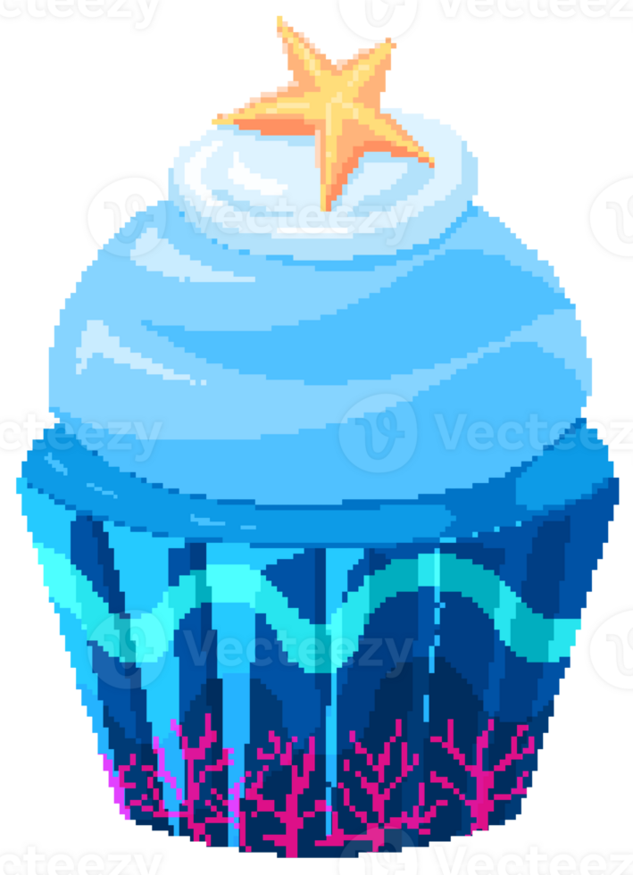 Ocean cupcake in pixel art style png