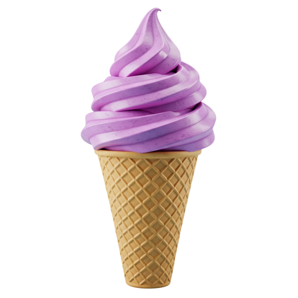 An ice cream cone with a purple swirl on top png