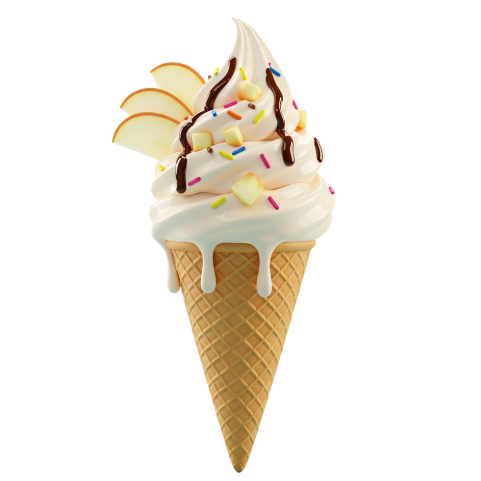 An ice cream cone with sprinkles and apple slices png