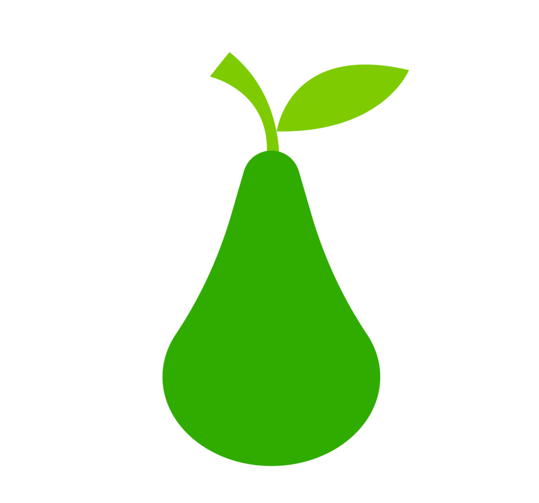 Green Pear Illustration. Simple Fruit, Healthy Food - Clean and vibrant illustration of a green pear with a stem and leaf. Transparent background. png